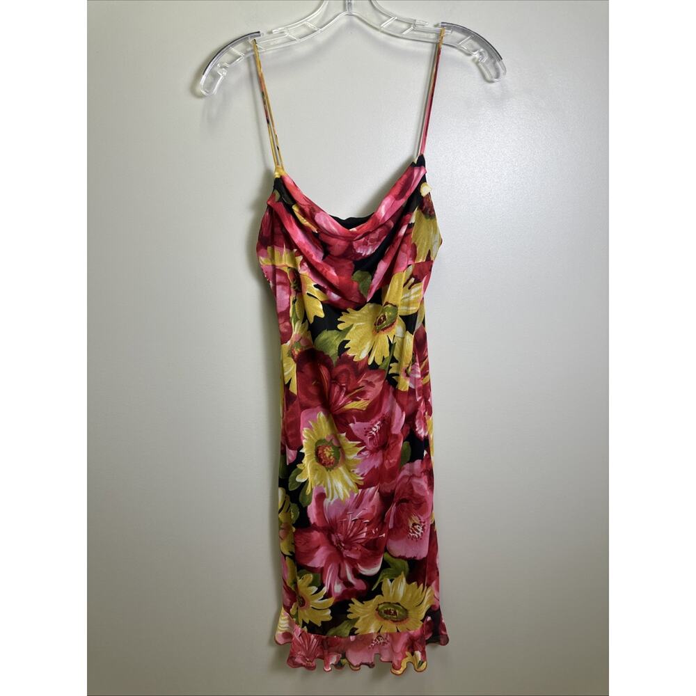 Vintage 90s Silvergate Midi Dress L Bright Floral Print Lilys Sunflowers USA